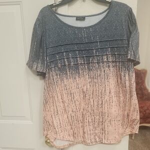 Ruffled Blue and Pink Short Sleeve Blouse
